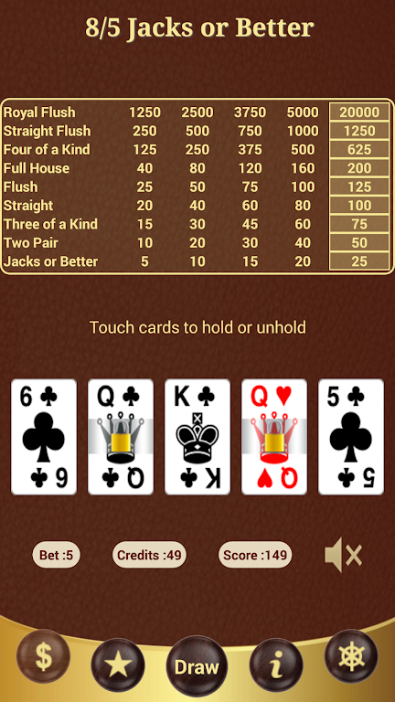 8/5 Jacks or Better Poker Скриншот 2