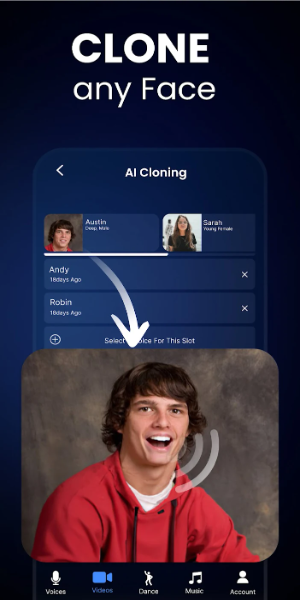 Voice & Face Cloning: Clony AI Capture d'écran 1