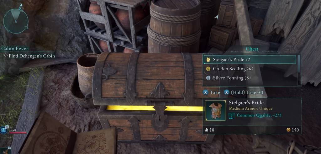 An image from Avowed showing a chest containing the Stelgaer's Pride Armor being obtained by following the Intimidating Feline Codpiece map in Avowed.