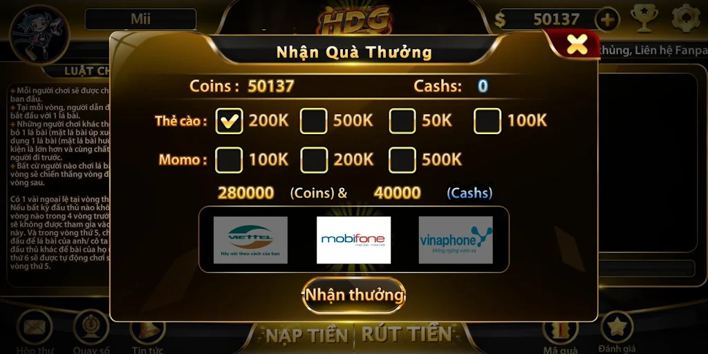 Game bài nhận quà khủng - HDG Ảnh chụp màn hình 2