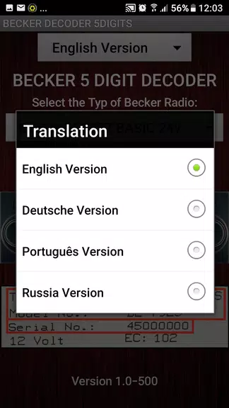 Becker 5Digit Radio Code Capture d'écran 1