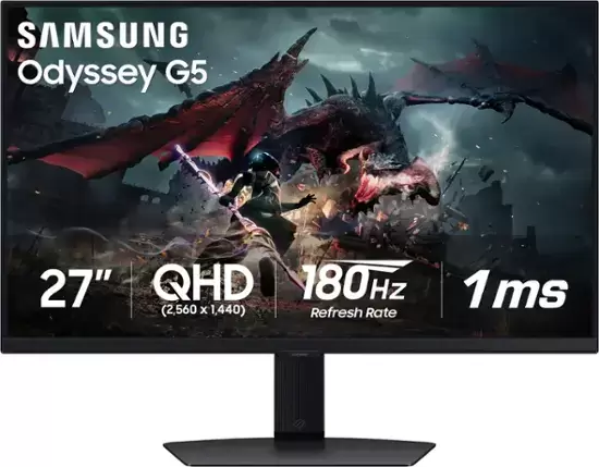 三星-27英寸Odyssey G50D QHD IPS 180Hz 1MS AMD FREESYNC和G -SYNC兼容游戏显示器与HDR 400（Display Port，HDMI） - 黑色