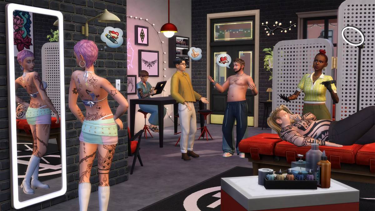 Tattoo shop in The Sims 4 as part of an article about Businesses and Hobbies cheats.