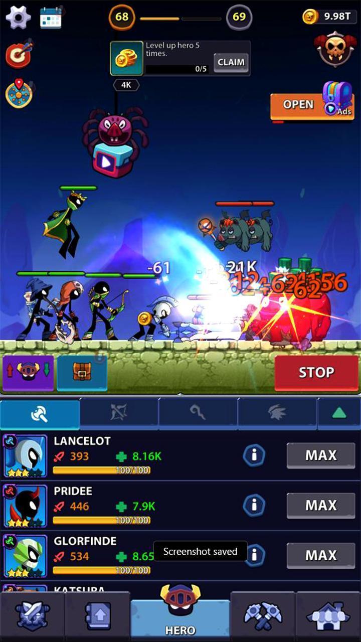 Idle Stickman Heroes: Monster Schermafbeelding 0