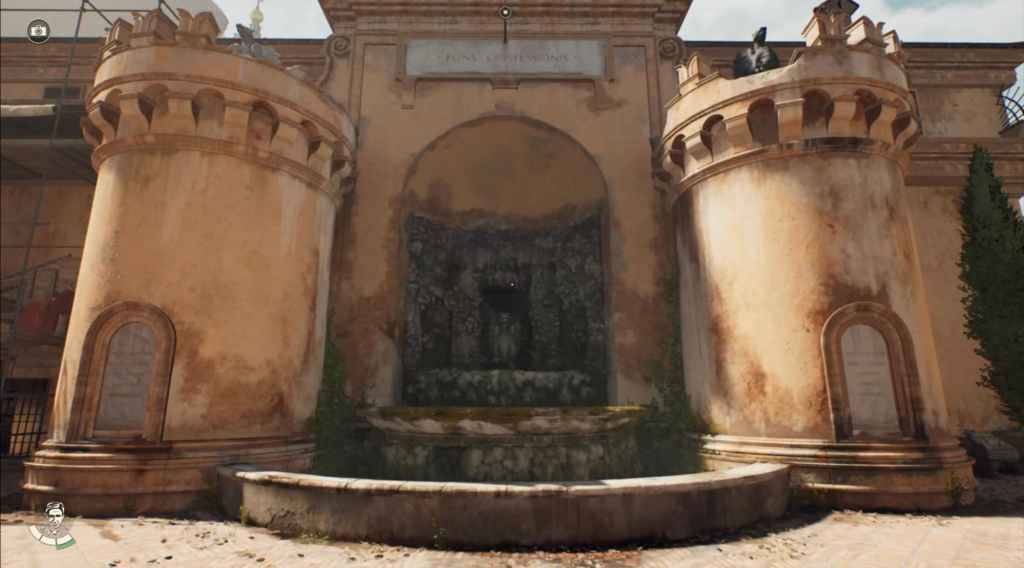 De ingang van de fontein van de bekentenispuzzel in Indiana Jones en de grote cirkel