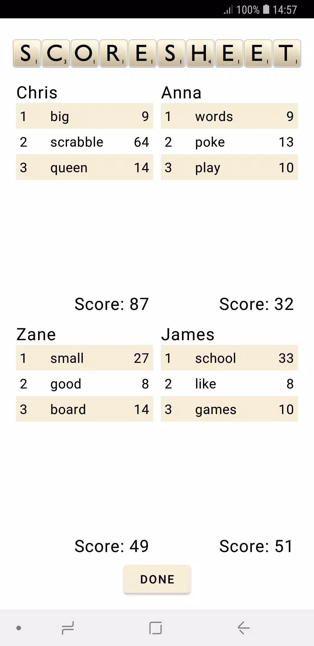 Scrabble Score Schermafbeelding 3