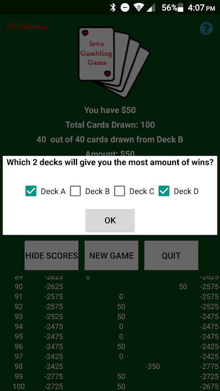 Schermata Iowa Gambling Game: Decision Making With Cards 2