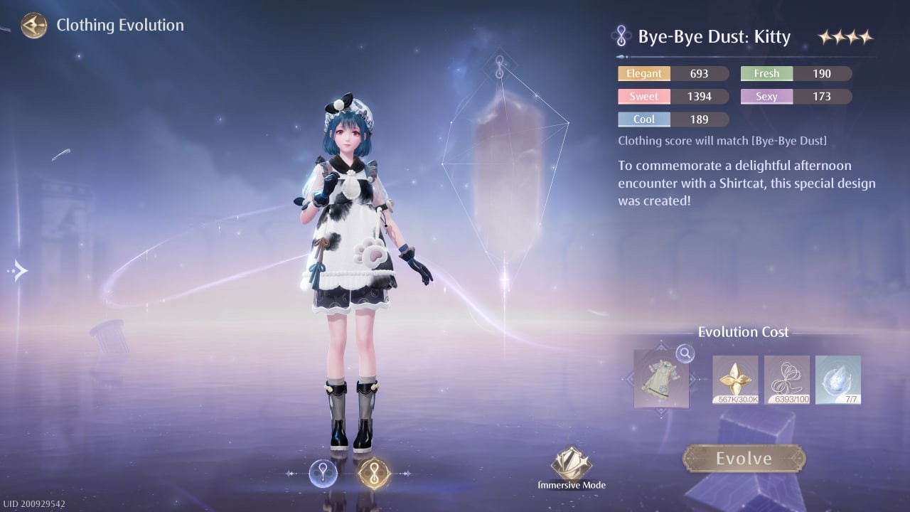 clothing evolution in Infinity Nikki