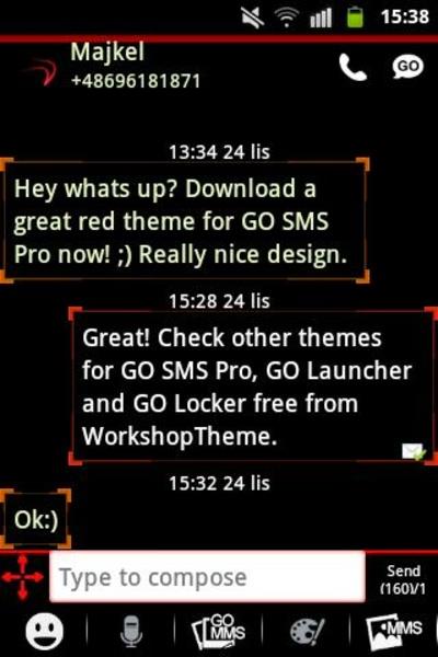 Theme Red Neon GO SMS স্ক্রিনশট 3