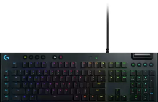 Logitech -G815 Lightsync全尺寸有线机械GL CLICKY开关游戏键盘带RGB背光 - 碳