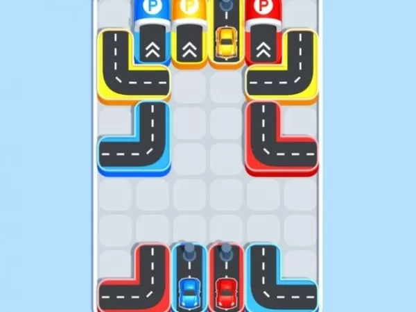 cars on various pieces of roads divided into puzzles