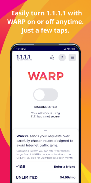 1.1.1.1 + WARP: Safer Internet Скриншот 0