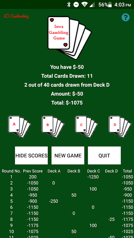 Schermata Iowa Gambling Game: Decision Making With Cards 0