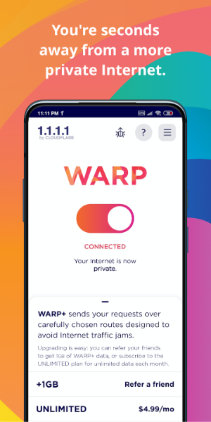 1.1.1.1 WARP: Safer Internet Schermafbeelding 1