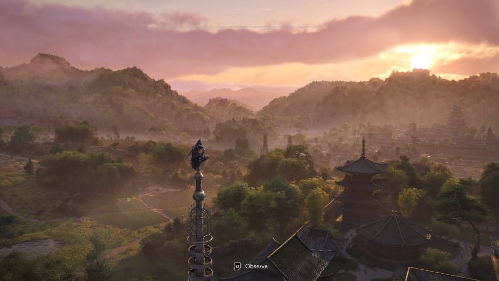 Naoe準備通過Ubisoft在刺客信條陰影中同步後觀察一個區域